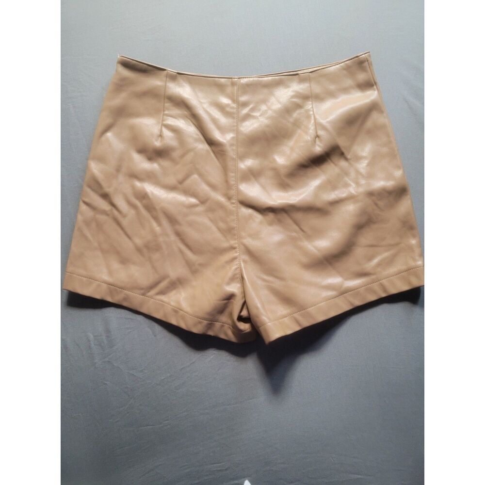 Sans Souci Faux Leather High Waist Shorts Medium Tan Beige Concealed Zip